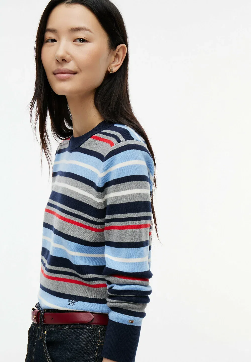 Тканый джемпер премиум-класса с круглым вырезом Tommy Hilfiger, Medium Grey Htr Multi Stp — фото 4