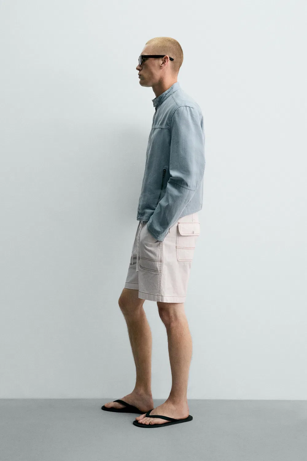Шорты-бермуды свободного кроя с контрастной строчкой. ZARA, Oyster-white — фото 4