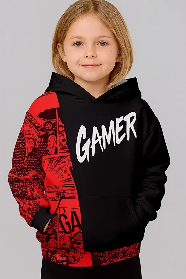 Детские свитшот для девочек с принтом Gamer 3D Printed Import Back Front Full Printed Premium Edizen, Черный — фото 3