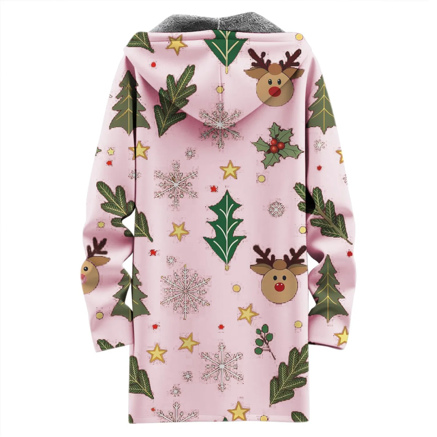 Женский кардиган с капюшоном на молнии с принтом Christmas Rigolo, Rosa — фото 3