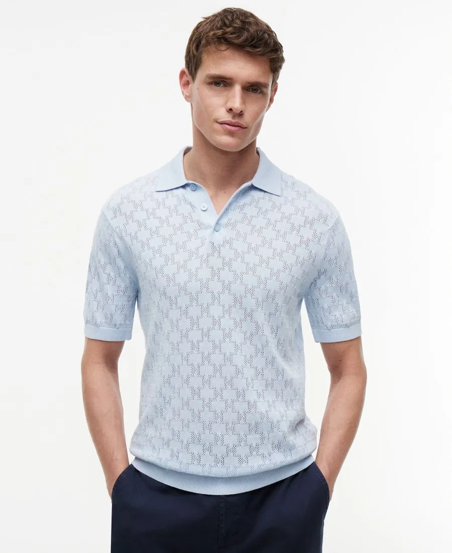Свитер-поло с коротким рукавом, с ажурным узором Tommy Hilfiger, Breezy Blue