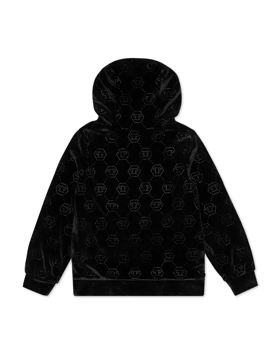 Детская толстовка на молнии с капюшоном и принтом черепа Chenille Hoodie Sweatjacket Strass Monogram PHILIPP PLEIN, Black/Black — фото 2