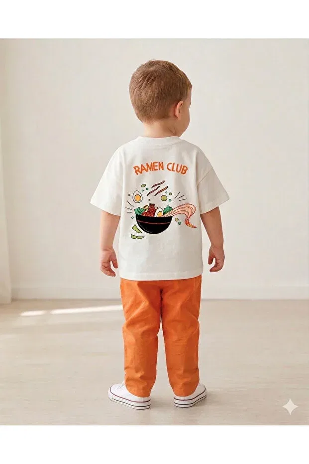 Детская футболка оверсайз с принтом Ramen Noodle Printed Babytex, Ecru — фото 3