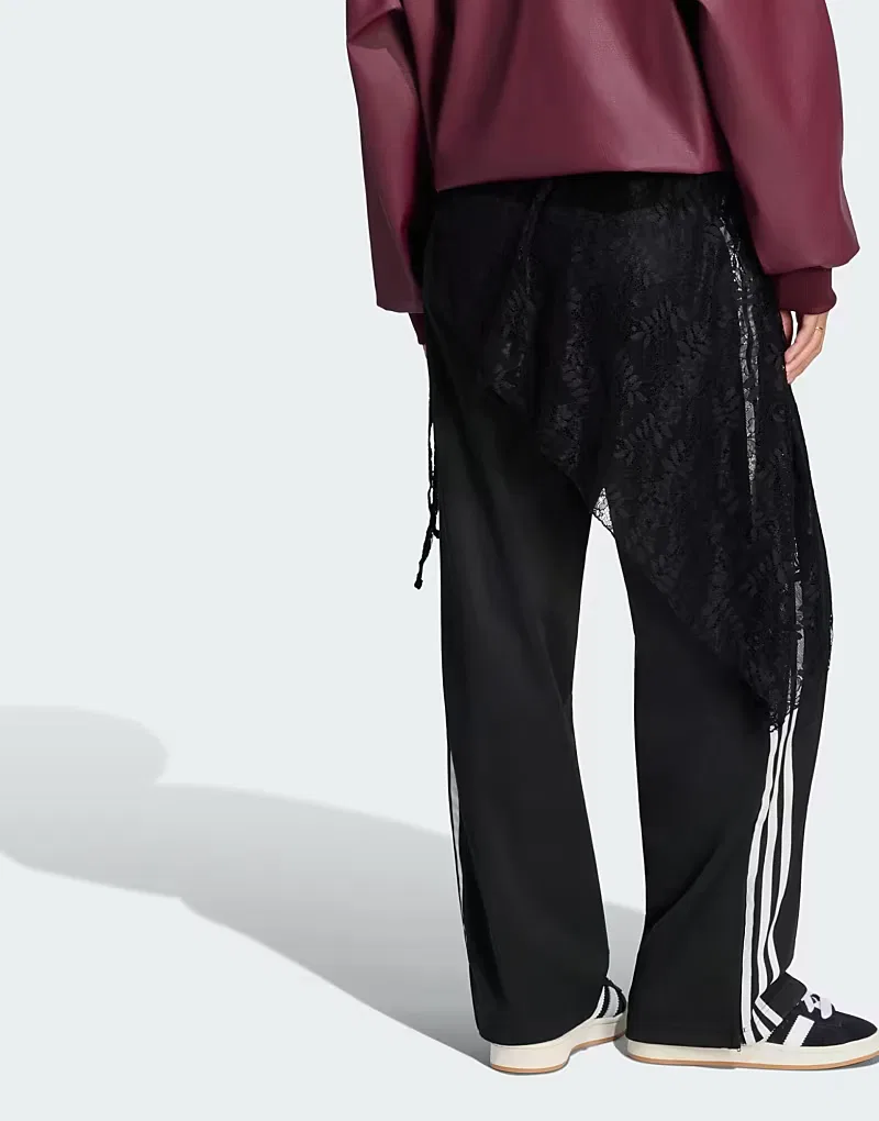 Спортивные брюки Adidas Originals 2-в-1 Firebird свободного кроя с кружевной юбкой, черный — фото 2