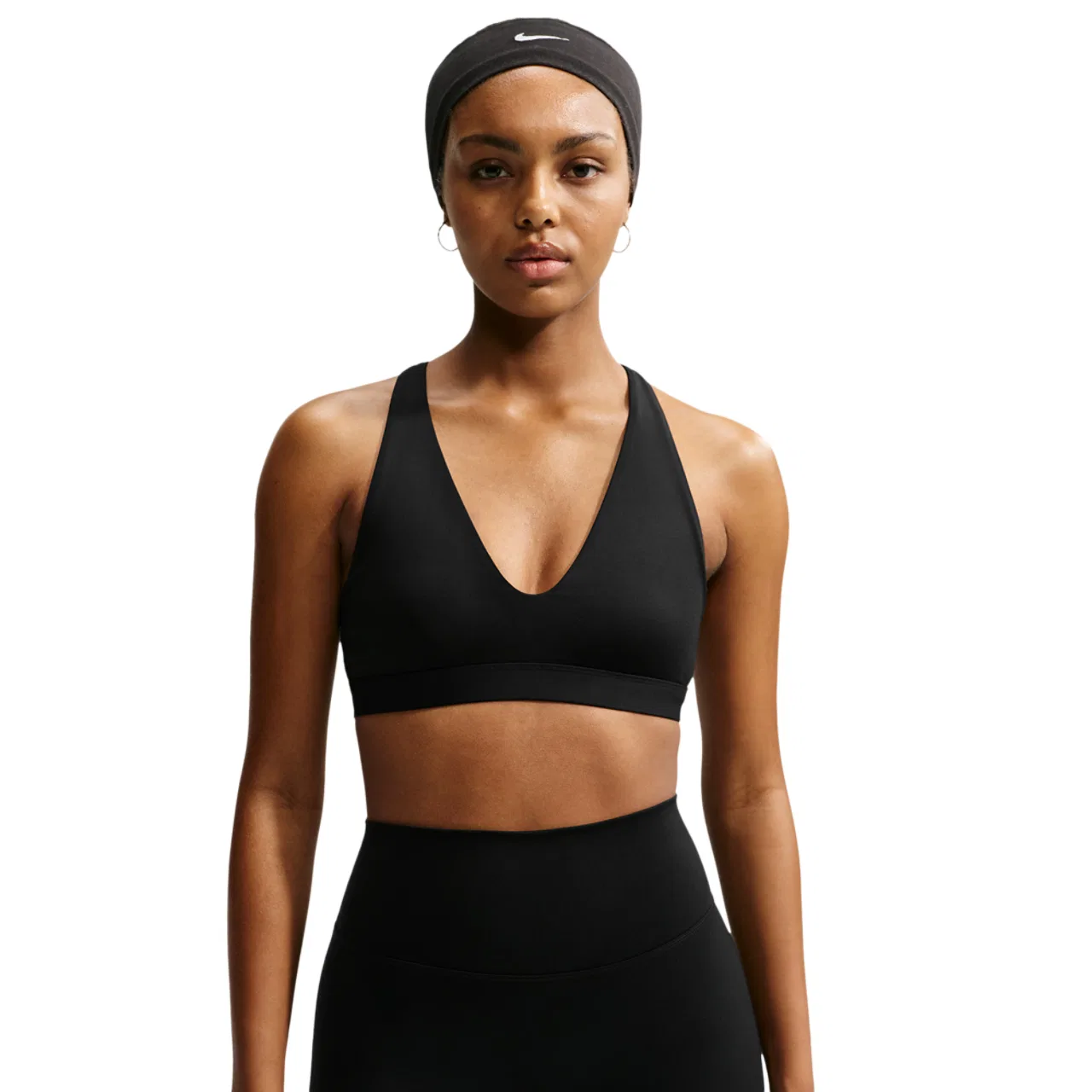 Женский спортивный бюстгальтер с легкой поддержкой Dri-FIT Indy Strappy Bra Nike, черный/белый