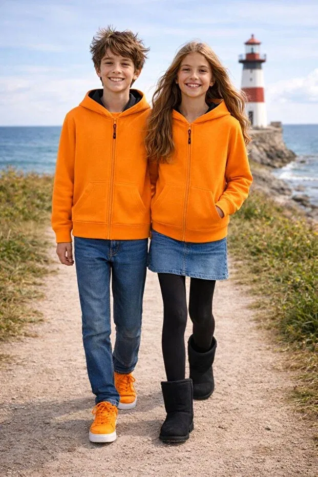Детский кардиган с капюшоном на молнии с карманами Cloise, Oranj — фото 3