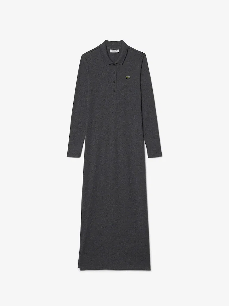 Платье-поло LACOSTE Slim Fit с длинным рукавом, приталенный крой, белое