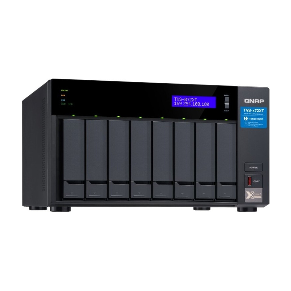 

Сетевое хранилище QNAP TVS-872XT, 8 отсеков, 16 ГБ, без дисков, черный
