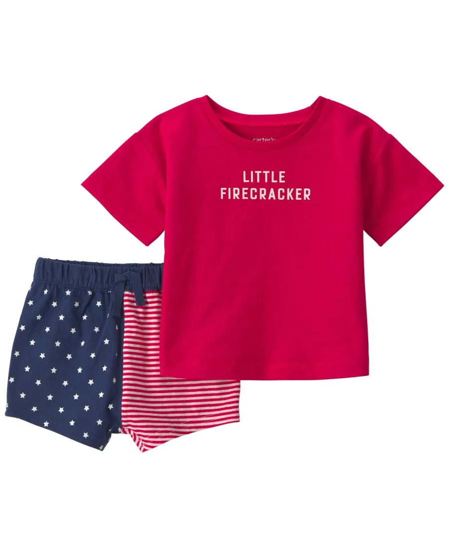 Комплект из топа и шорт с коротким рукавом Little Firecracker Carter's, Red Navy Blue