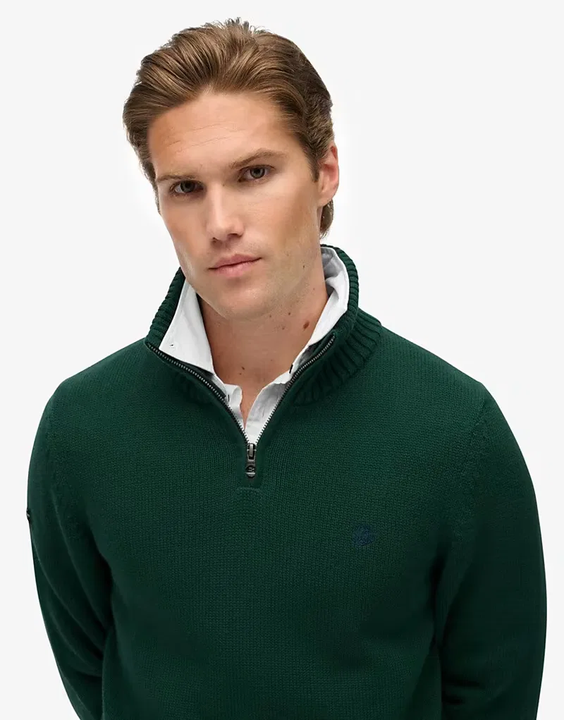 Вязаный джемпер Superdry Cotton с половинной молнией, темно-зеленый — фото 3
