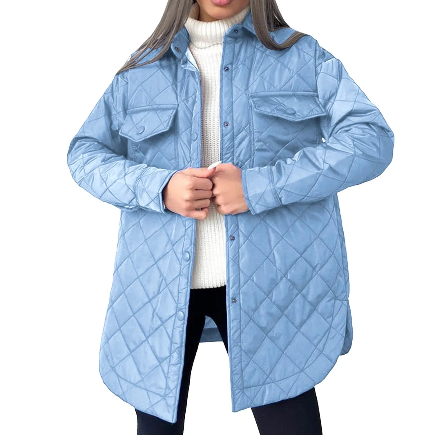Женское стеганое пальто с ромбовидным принтом, Azzurro