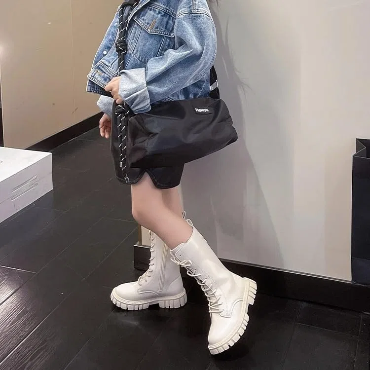 Детские ботинки для девочек с принтом, модель Girls White Combat Boots, White — фото 4