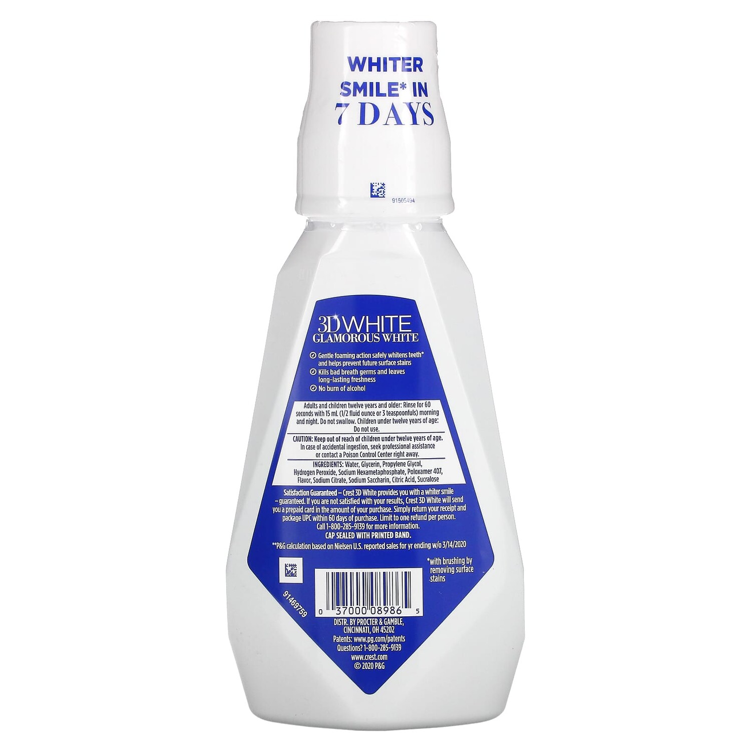3D White, универсальная отбеливающая жидкость для полоскания рта, Glamorous White, Radiant Mint, 473 мл Crest — фото 3