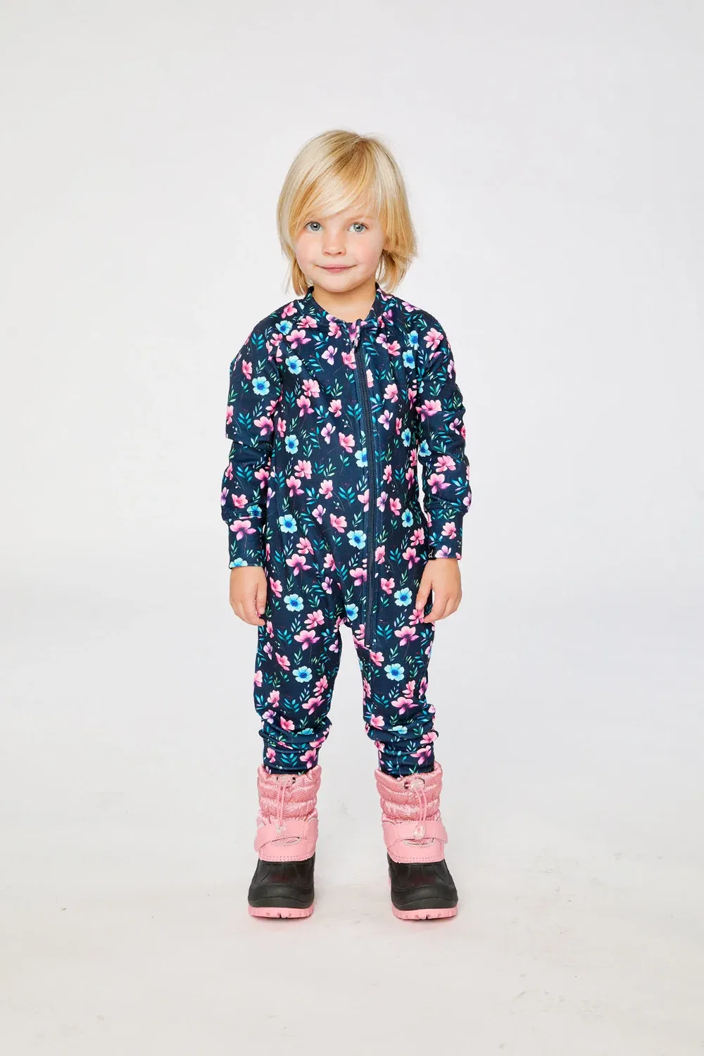 Детский комбинезон-боди утепляющий с принтом Deux par Deux, Blue Floral Print — фото 2