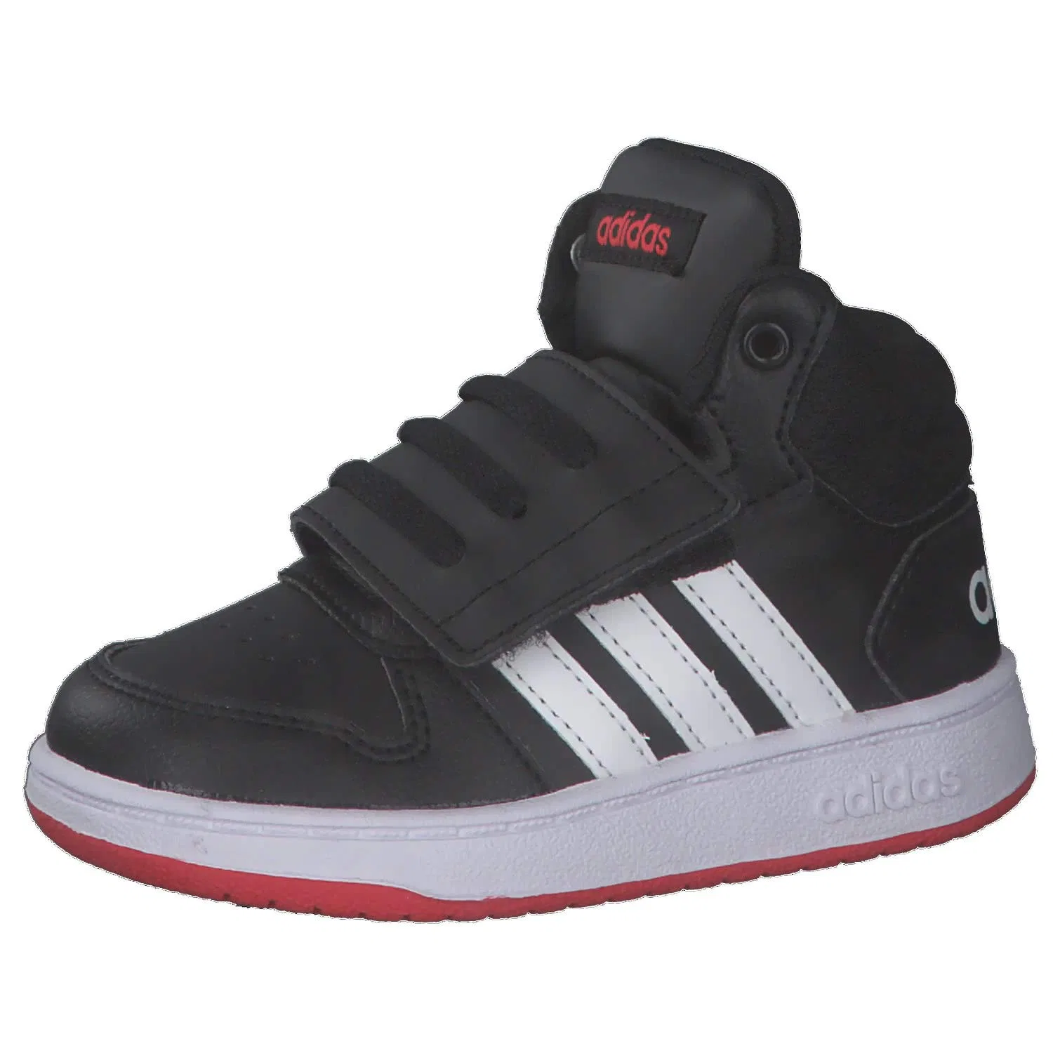 Детские кроссовки для мальчиков с закрытой липучкой Hoops Mid 2.0 Adidas, Core Black Ftwr White Vivid Red