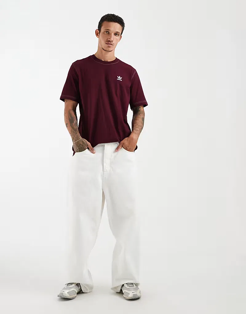 Футболка Adidas Originals Trefoil Essentials с контрастной строчкой, бордовый — фото 2