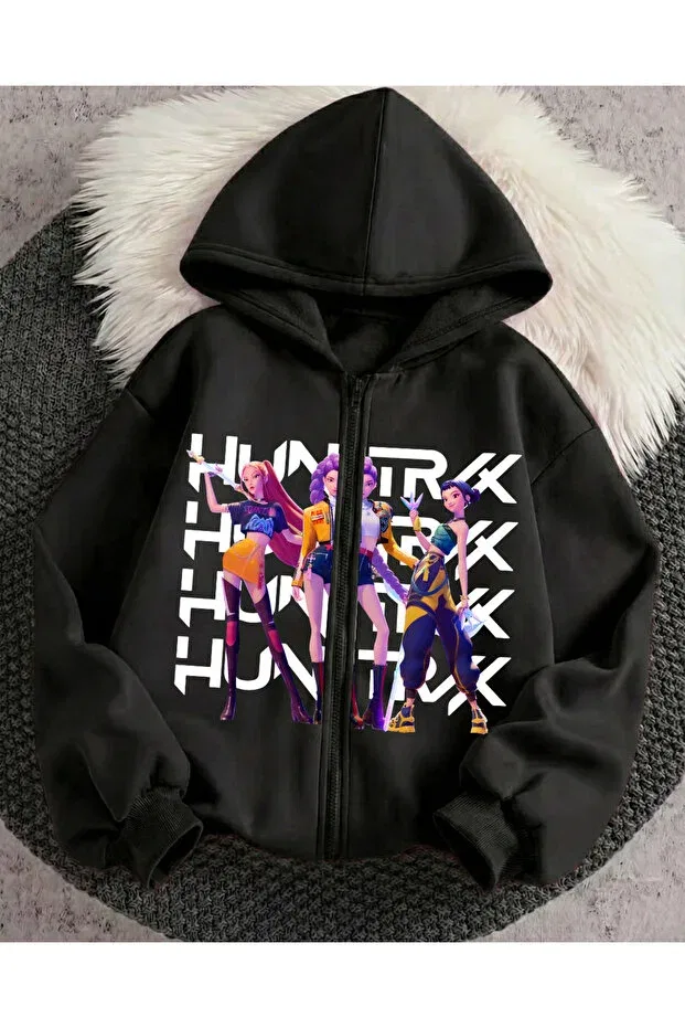 Детское худи с принтом Young Kpop Demon Hunters Touz Moda, Black