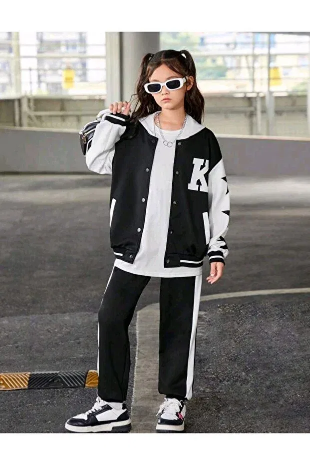 Детская куртка для девочек хлопковая College Jacket Generic Brands, Siyah — фото 2
