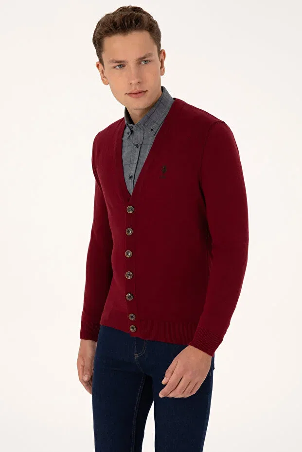 Мужской кардиган с длинным рукавом U.S. Polo Assn., Burgundy — фото 3