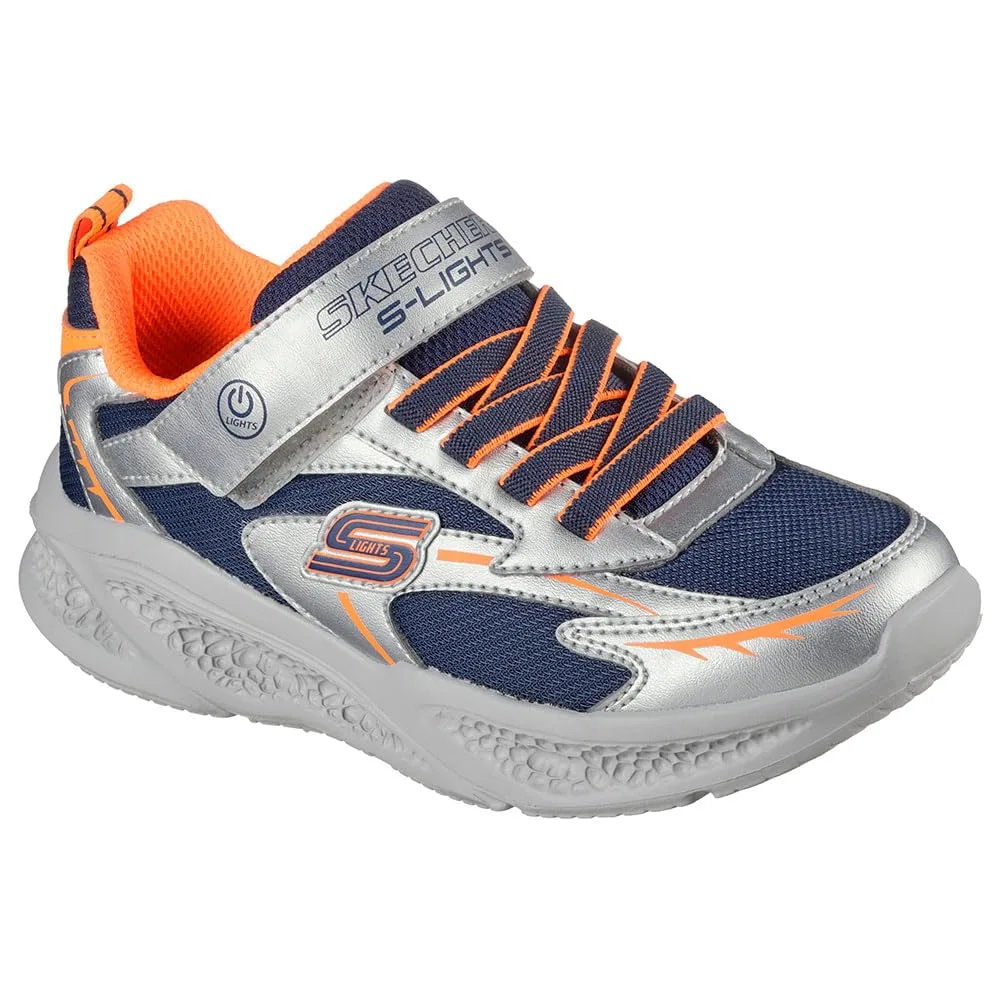Детские кроссовки для мальчиков с подсветкой Skechers Skechers Meteor-lights, Silver Orange
