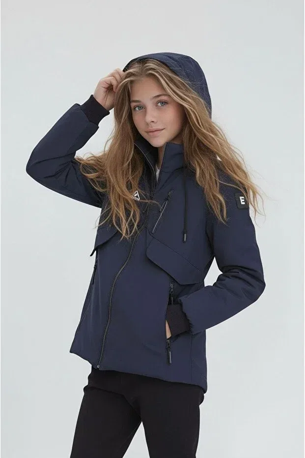 Детское пальто для девочек водоотталкивающее Sivaist, Navy Blue — фото 4