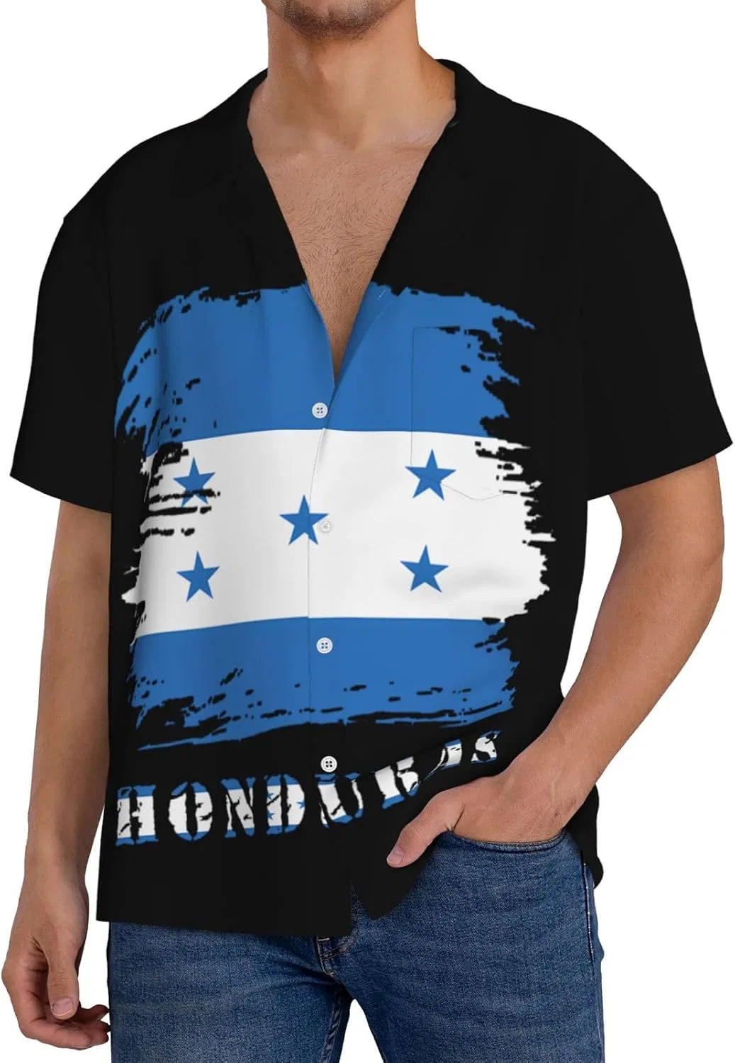 Мужская свободная рубашка с коротким рукавом и кубинским воротником Honduras Flag, Black