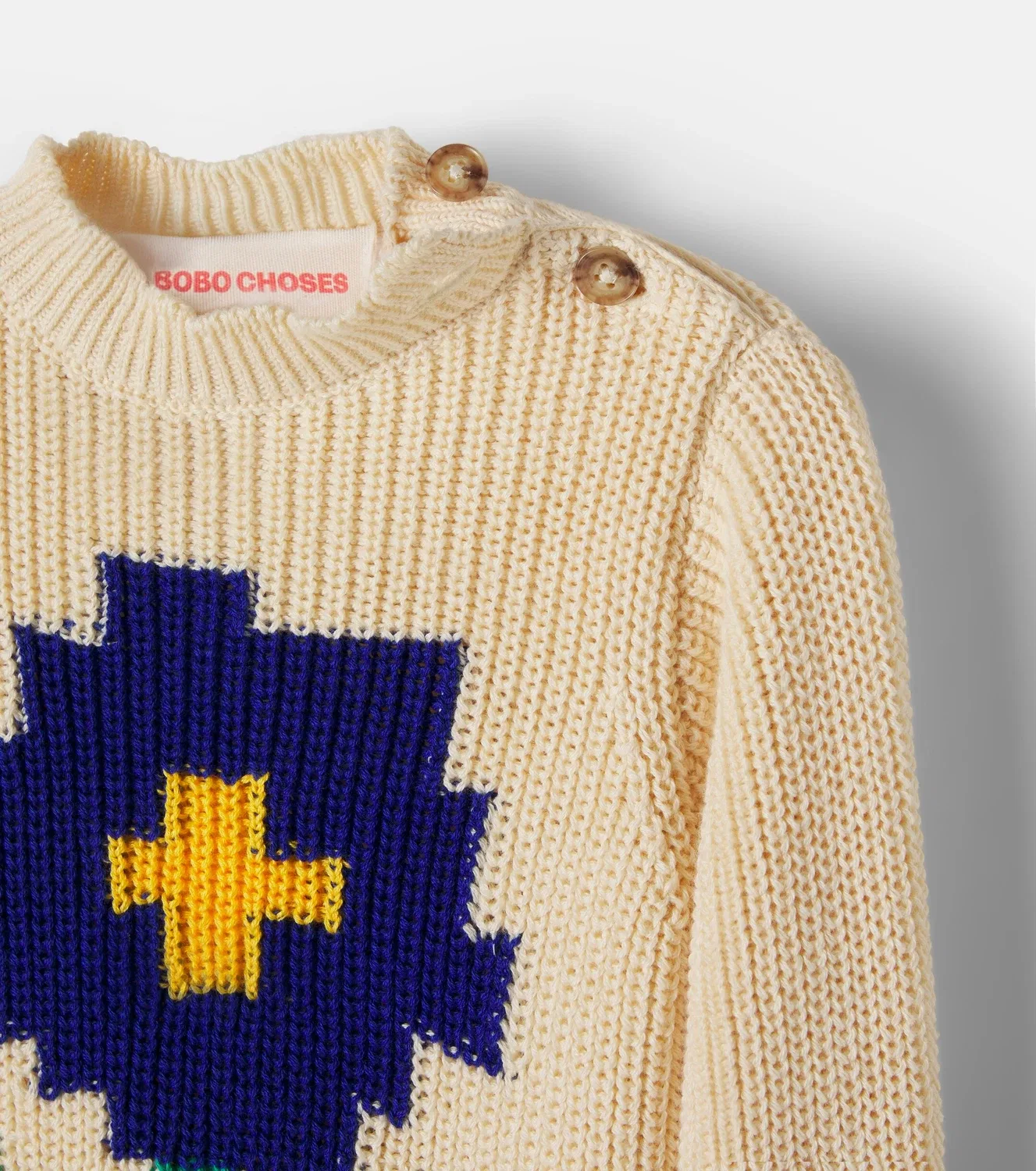 Детский хлопковый свитер Baby Pixel Daisy Bobo Choses, бежевый — фото 4