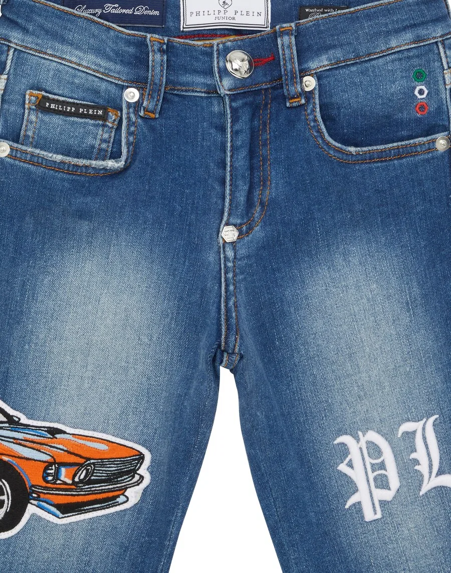 Джинсовые шорты Philipp Plein Regular Jeans 'Racing' из синей джинсовой ткани — фото 3