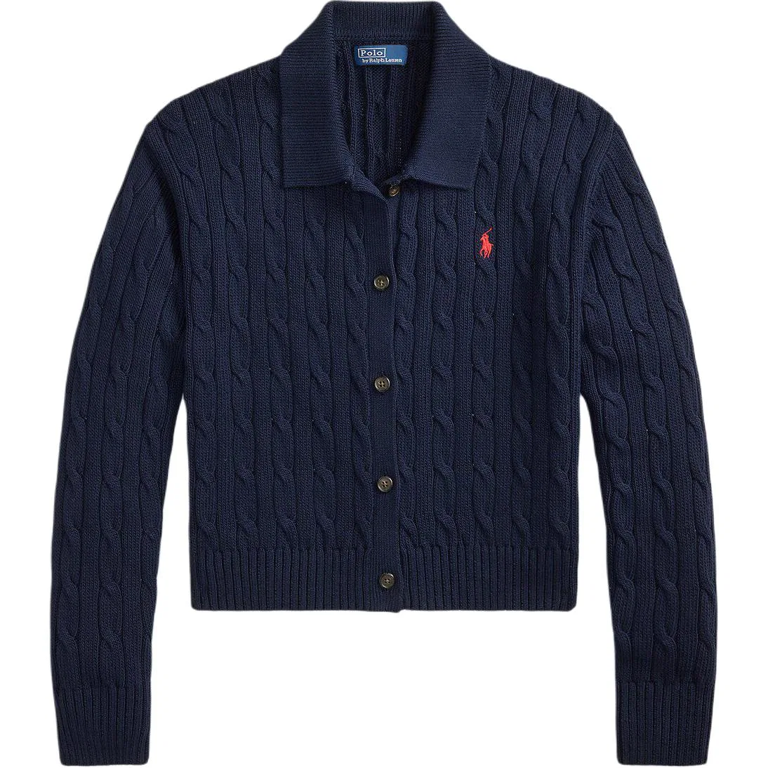 Женский трикотажный джемпер с поло-воротником, прямой крой, Polo Ralph Lauren, Dark Blue