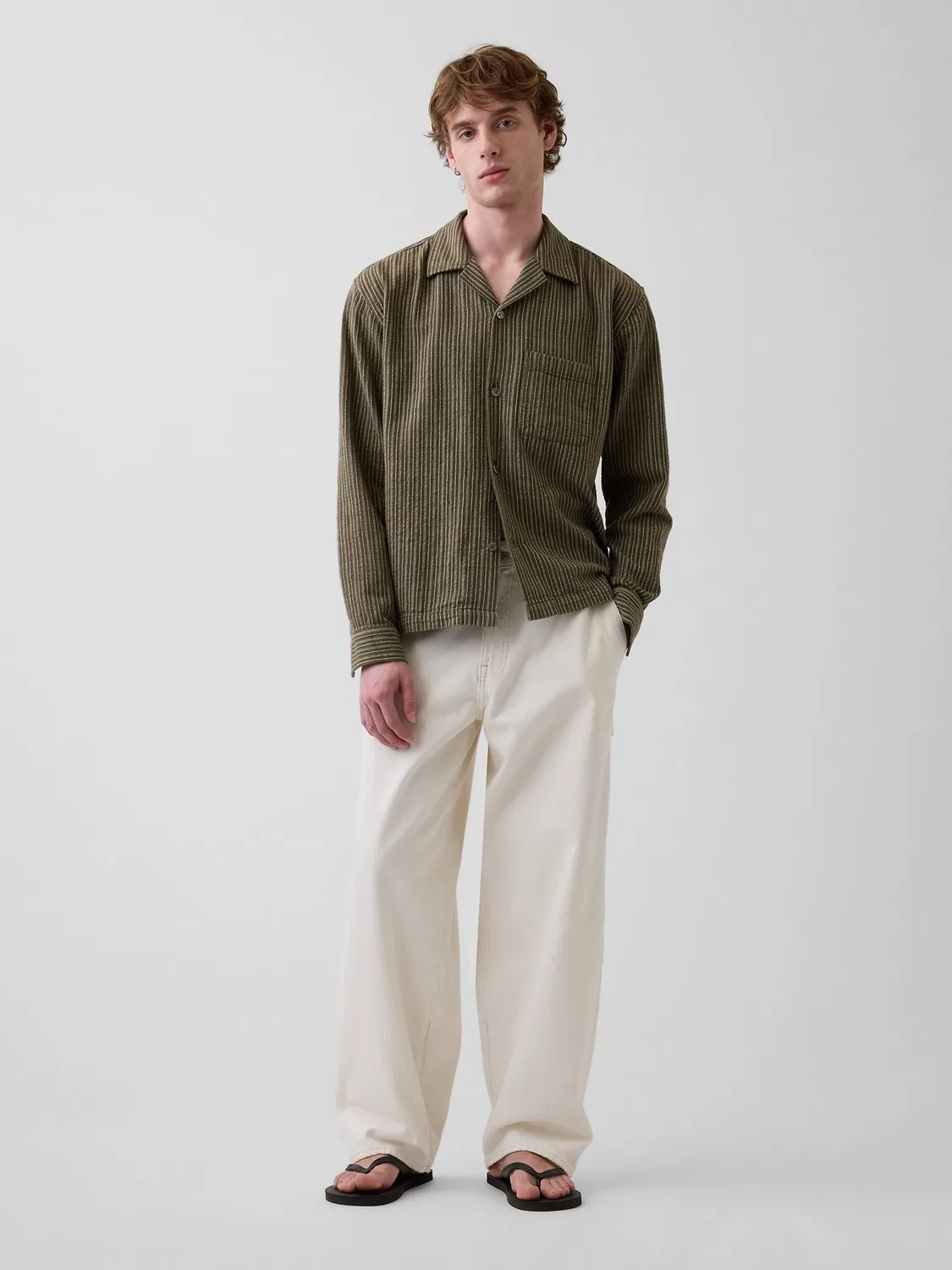 Рубашка из хлопка с полосками, Relaxed Fit Gap, зеленый — фото 3