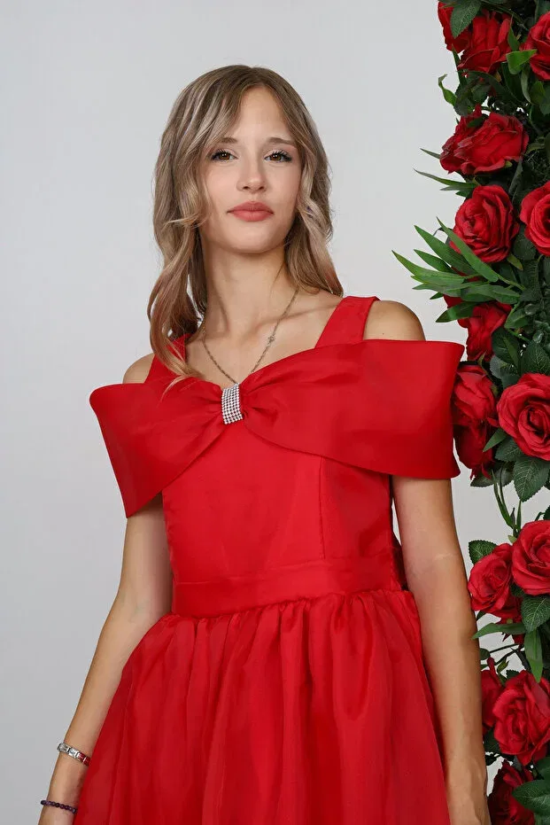 Детское платье для девочек с открытыми плечами New Year's Eve Glam Jannock, Red — фото 4