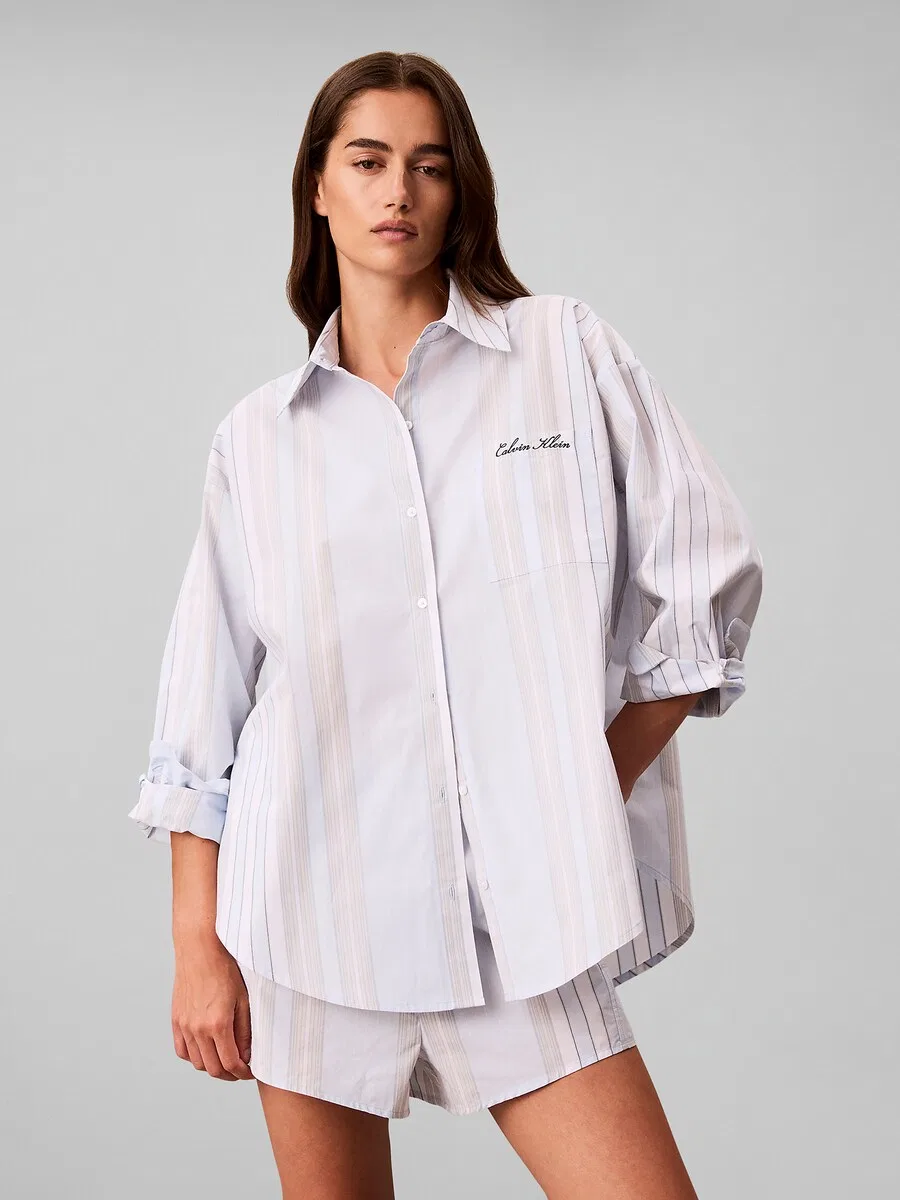 Пижамная рубашка Calvin Klein светло-голубого цвета — фото 2