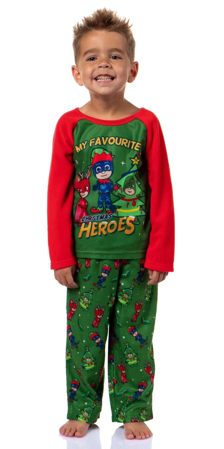 Комплект пижам с длинным рукавом, с рождественским принтом, My Favorite Christmas Heroes PJ Masks, Green