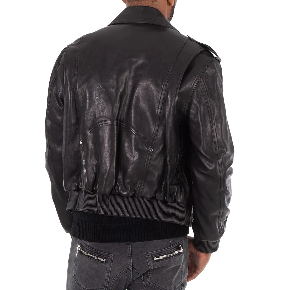 Куртка-бомбер из кожи ягненка Leather Bomber Jacket Balmain, Black — фото 3
