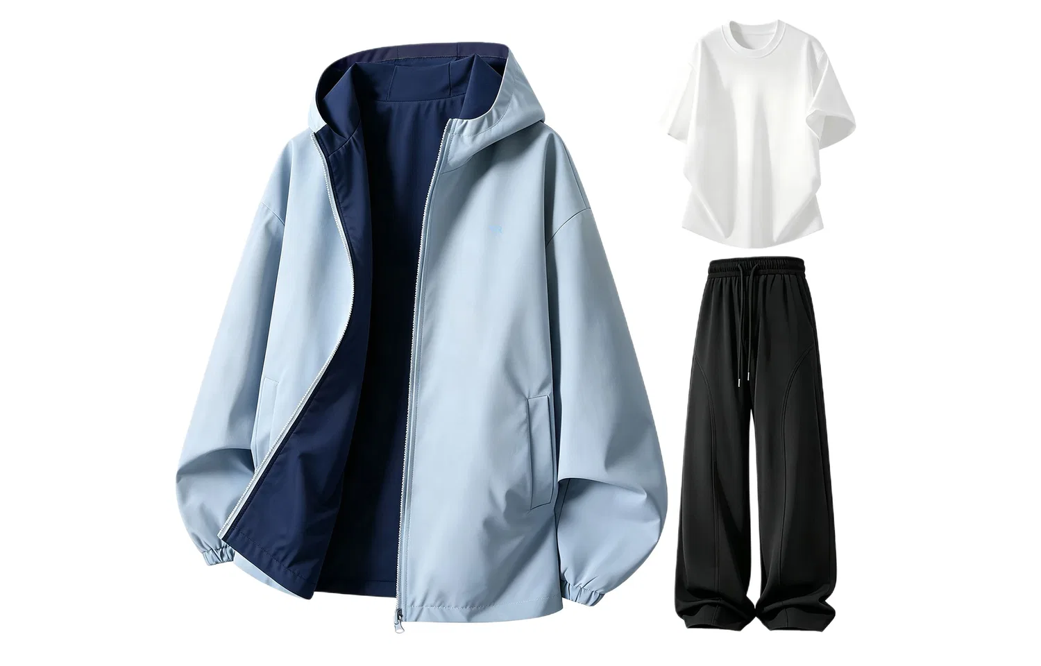 Детский спортивный комплект из худи и брюк с капюшоном, 3 предмета, Sky Blue White Black, WARRIOR