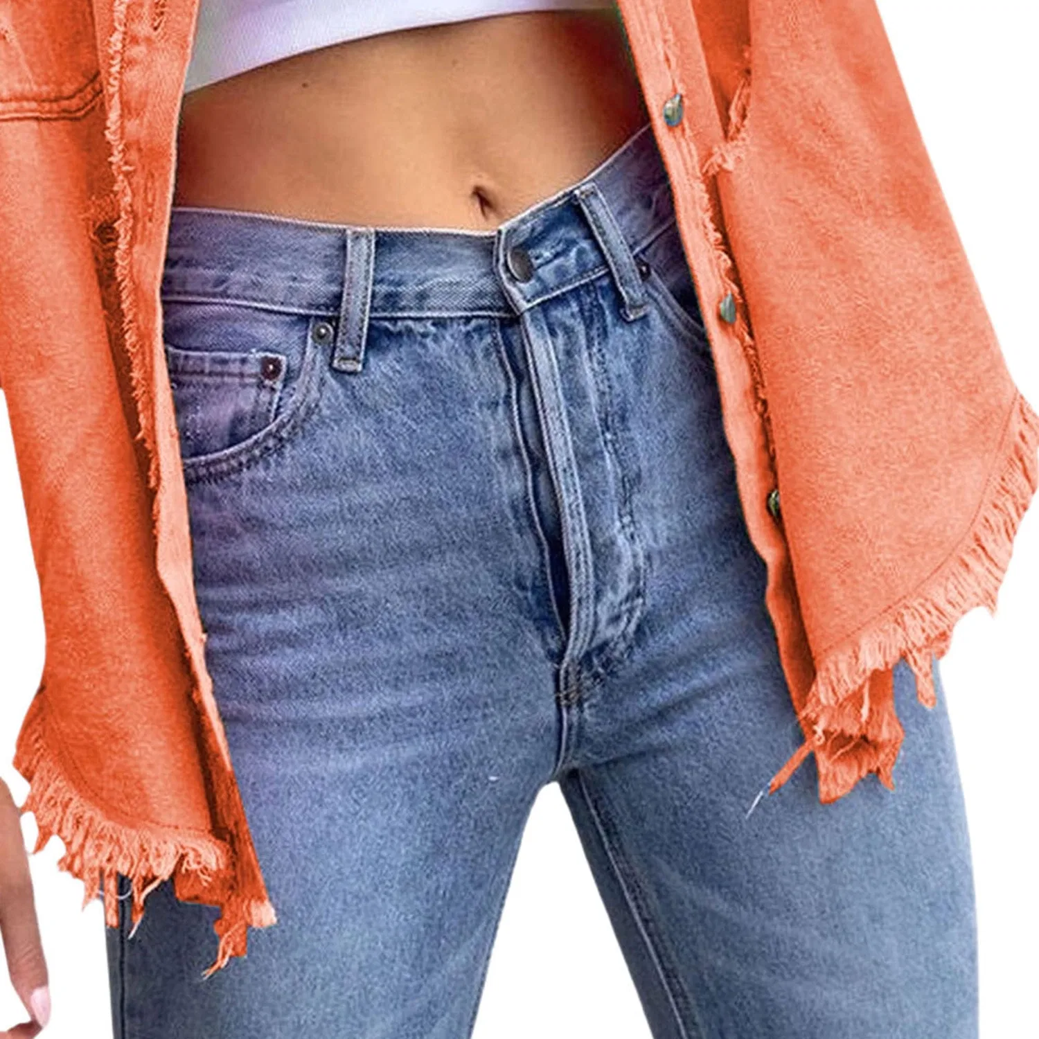 Женская джинсовая куртка oversize с бахромой, Arancia — фото 3