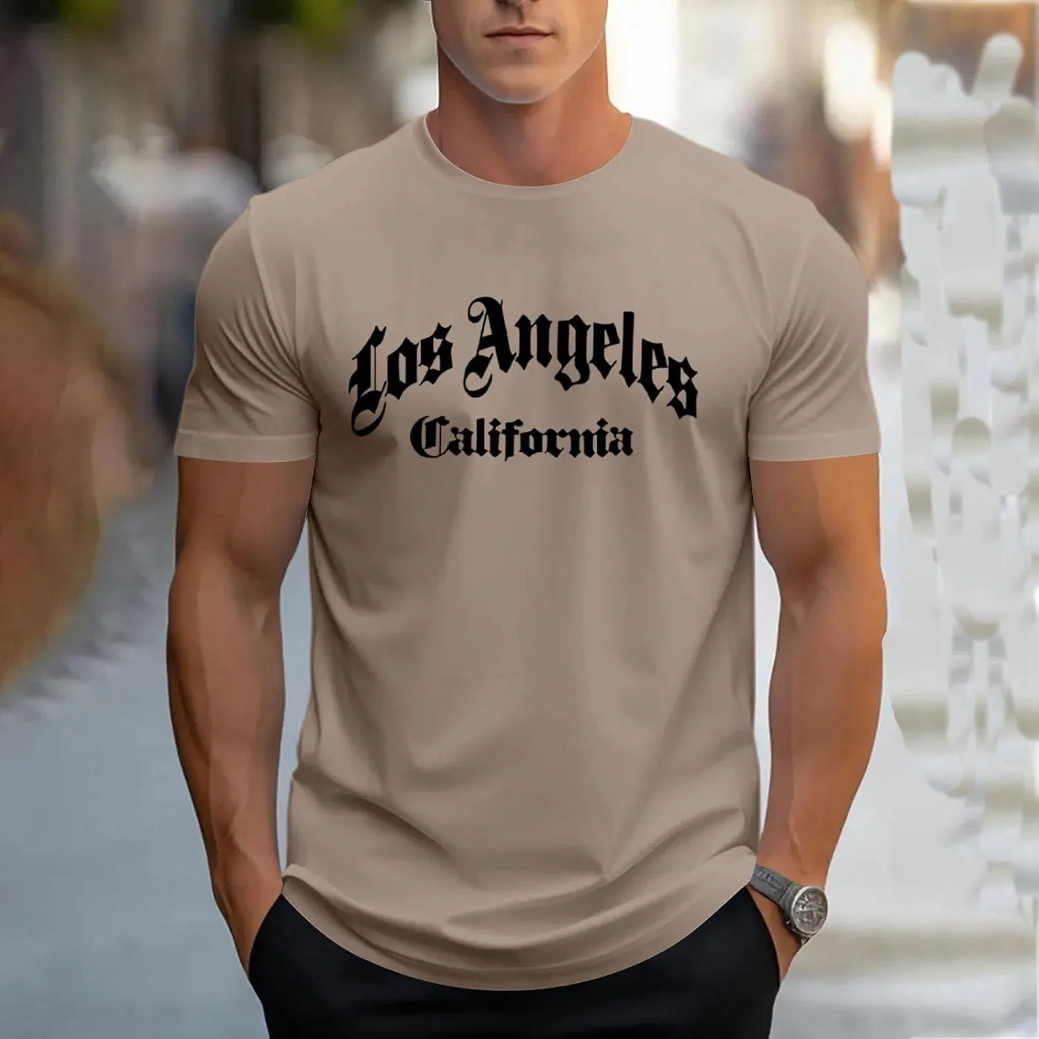 Мужская футболка с принтом Los Angeles Classic, Khaki — фото 2