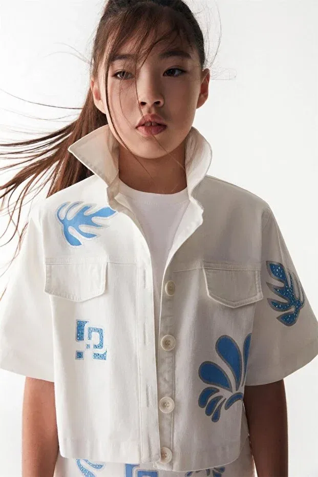 Детская куртка с принтом Nk Kids, Ecru Blue — фото 4