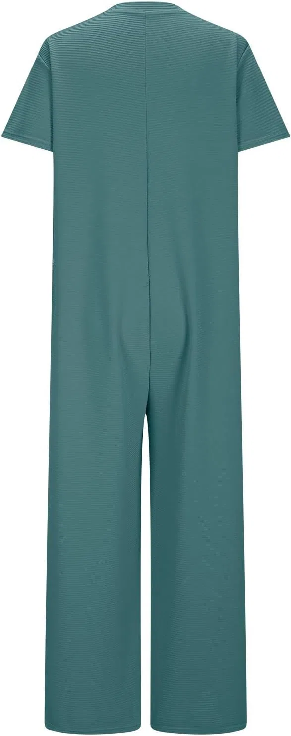 Женский широкий комбинезон с V-образным вырезом Rib Knit, Light Blue — фото 4