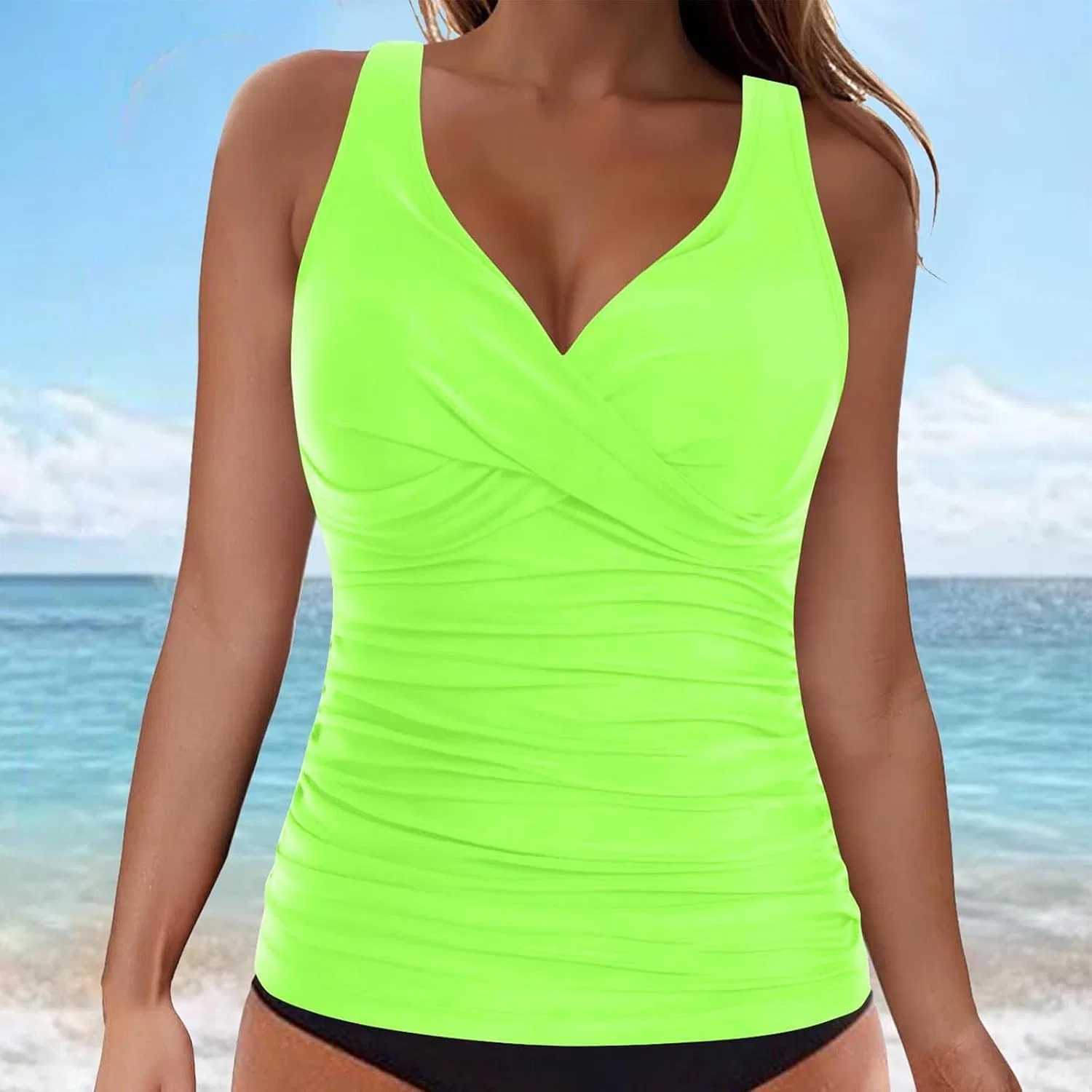 Женский танкини с утягивающим эффектом Ruched Tummy Control, Green — фото 2