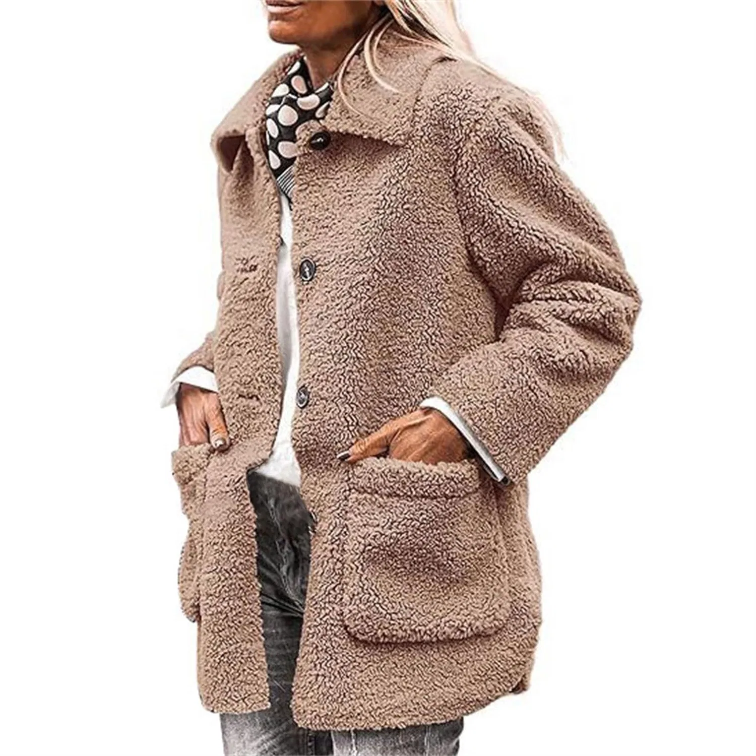 Женское пальто с длинным рукавом Teddy Bear Wool Coat, Beige