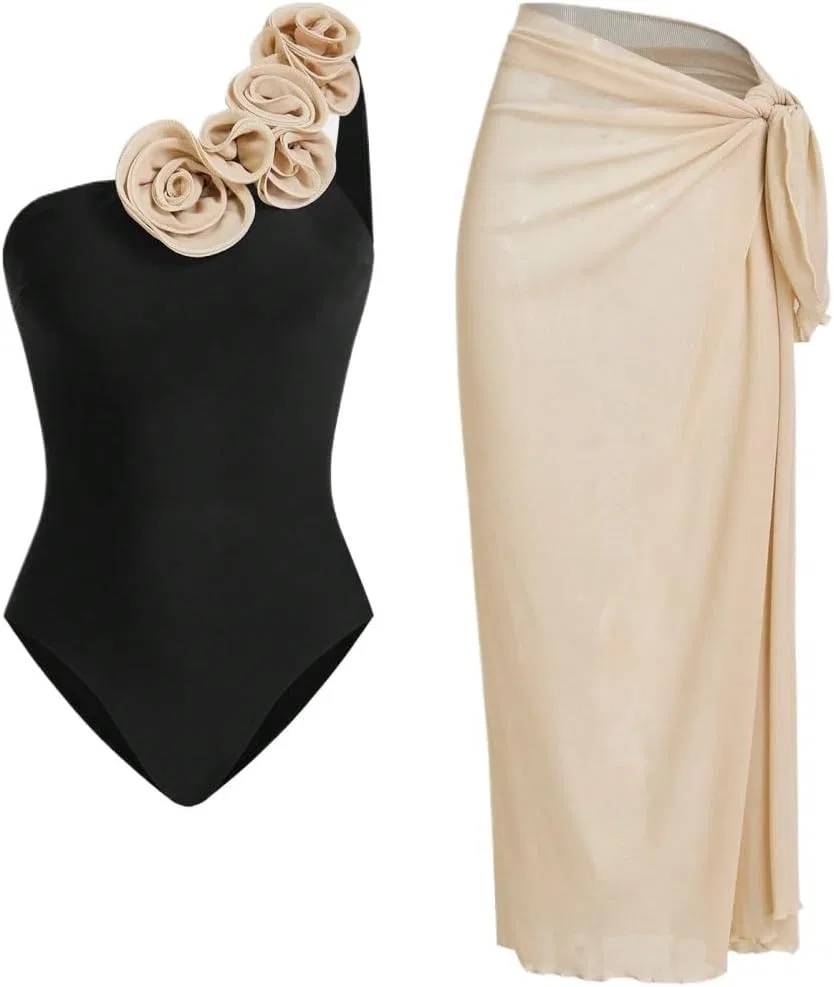 Женский слитный купальник с юбкой Elegant, Black