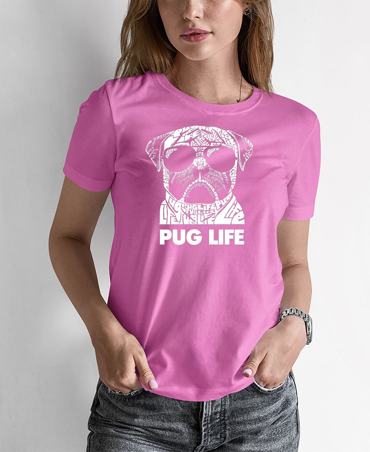 

Женская футболка word art pug life LA Pop Art, розовый