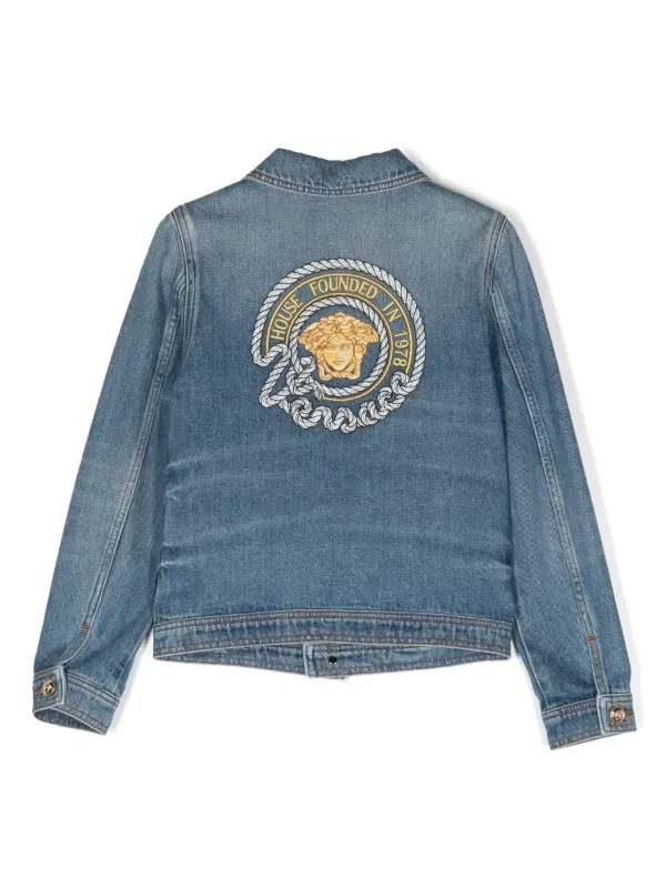 Джинсовая куртка с вышивкой Marine Logo Young Versace, Blue — фото 2