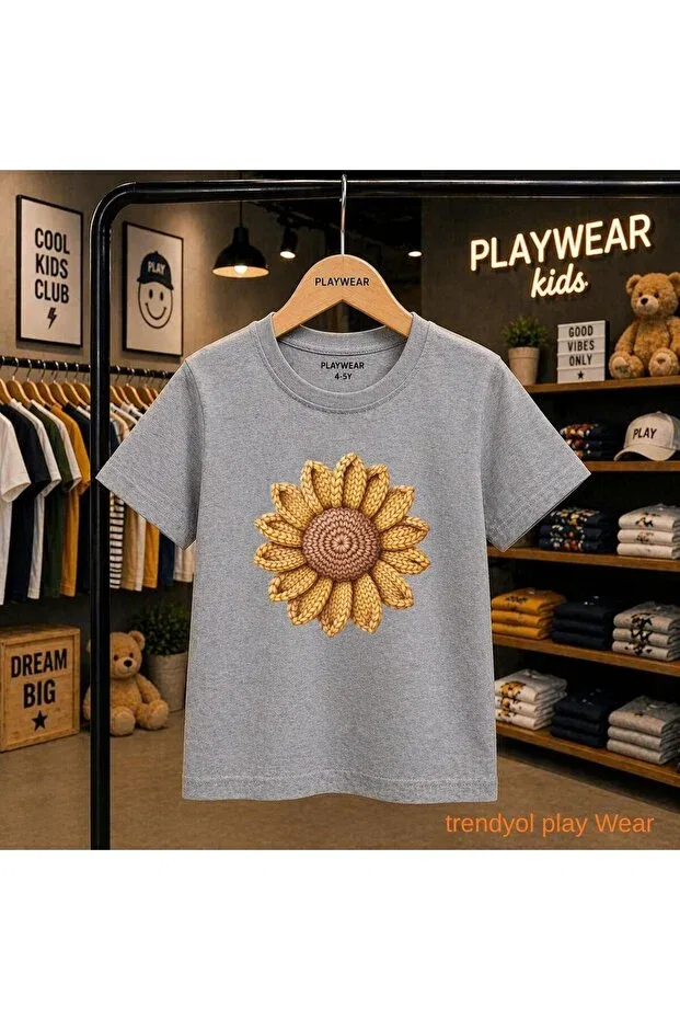 Детская футболка с принтом Knitted Moon Flower Playwear, Gray