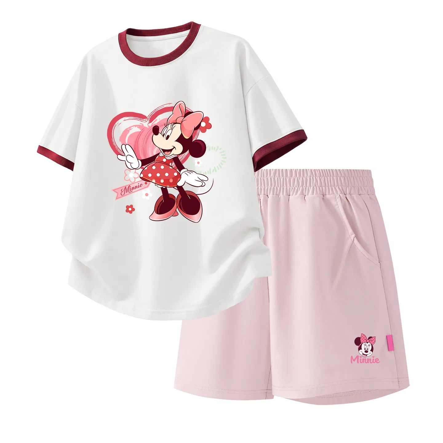 Детская повседневная спортивная футболка с круглым вырезом Disney, Di Flower Girl Garnet Red+Di Headband K_Bottom Right Milk Gluten Free — фото 4