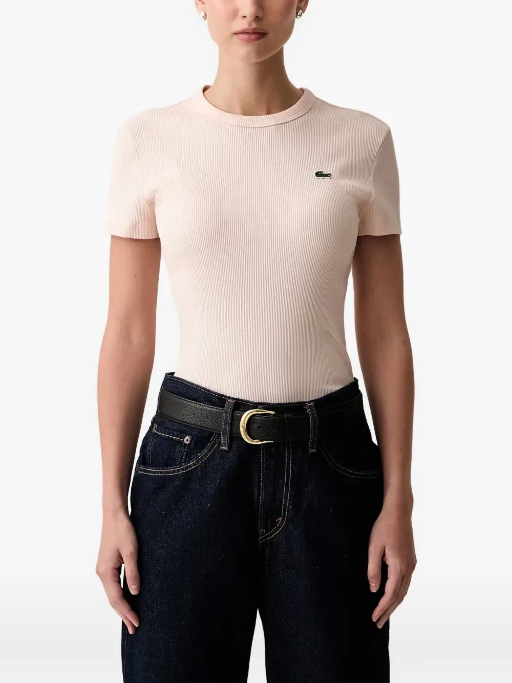 Футболка Lacoste с логотипом в рубчик, розовый