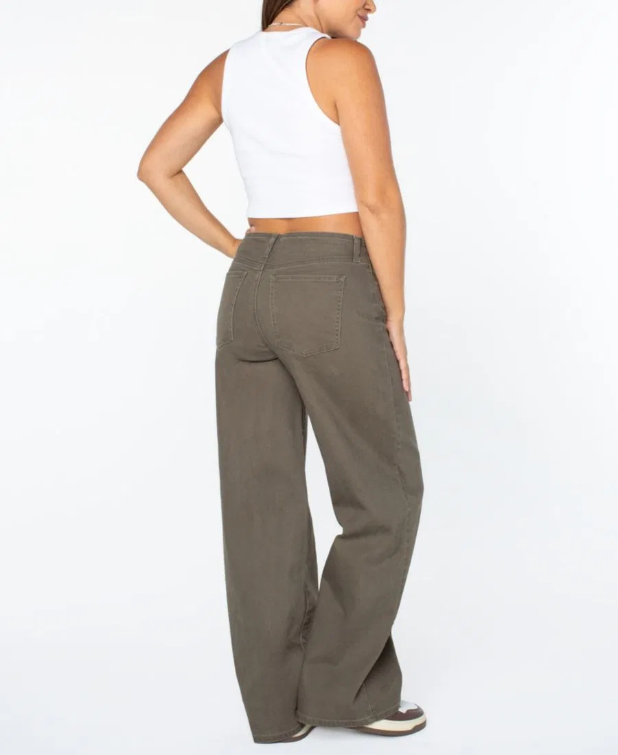 Джинсы свободного кроя с завышенной талией, модель No-Waist Mid-Rise Baggy Jeans Celebrity Pink, Olive — фото 2