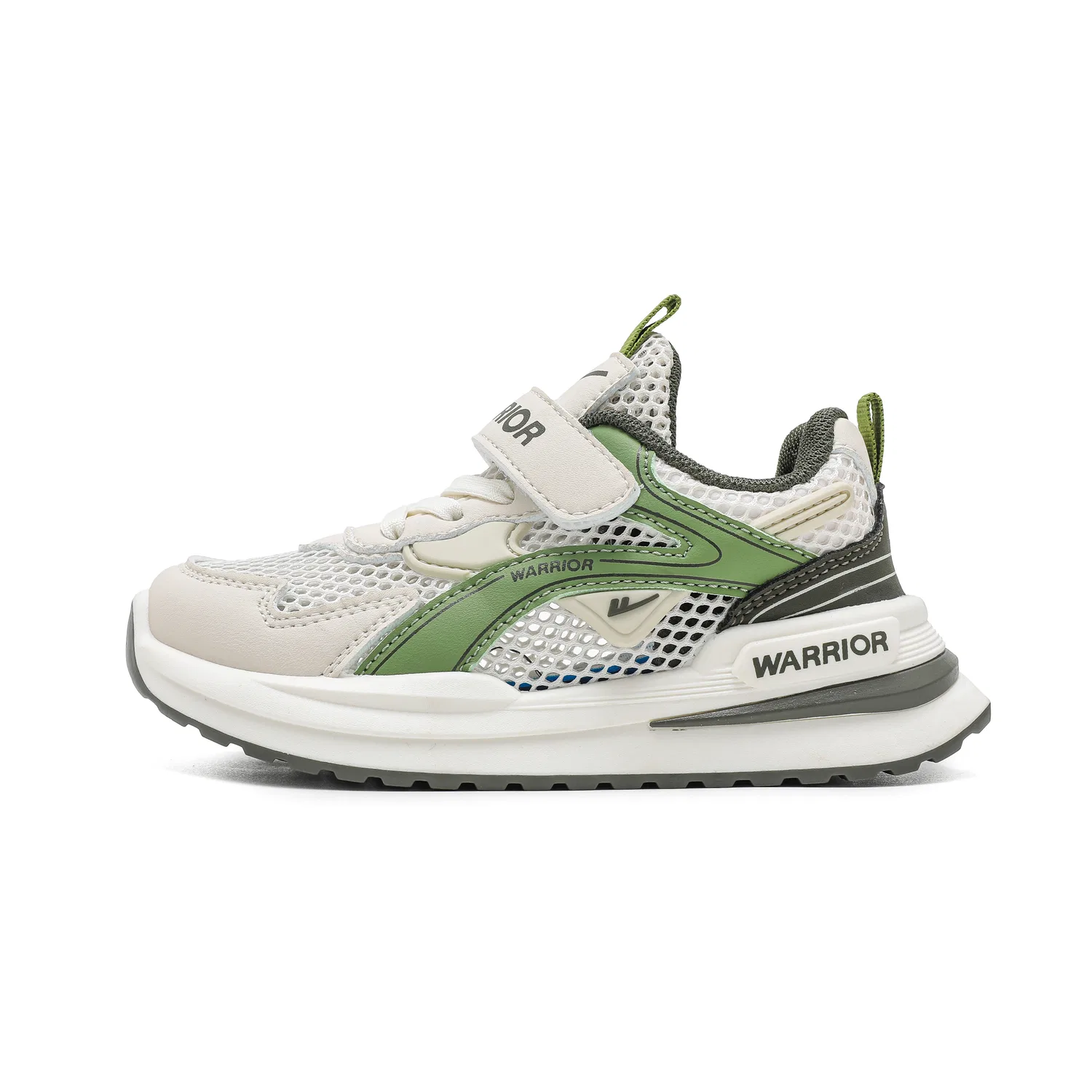 Детские кеды из экокожи с низким верхом Beige/Light Green/Army Green WARRIOR