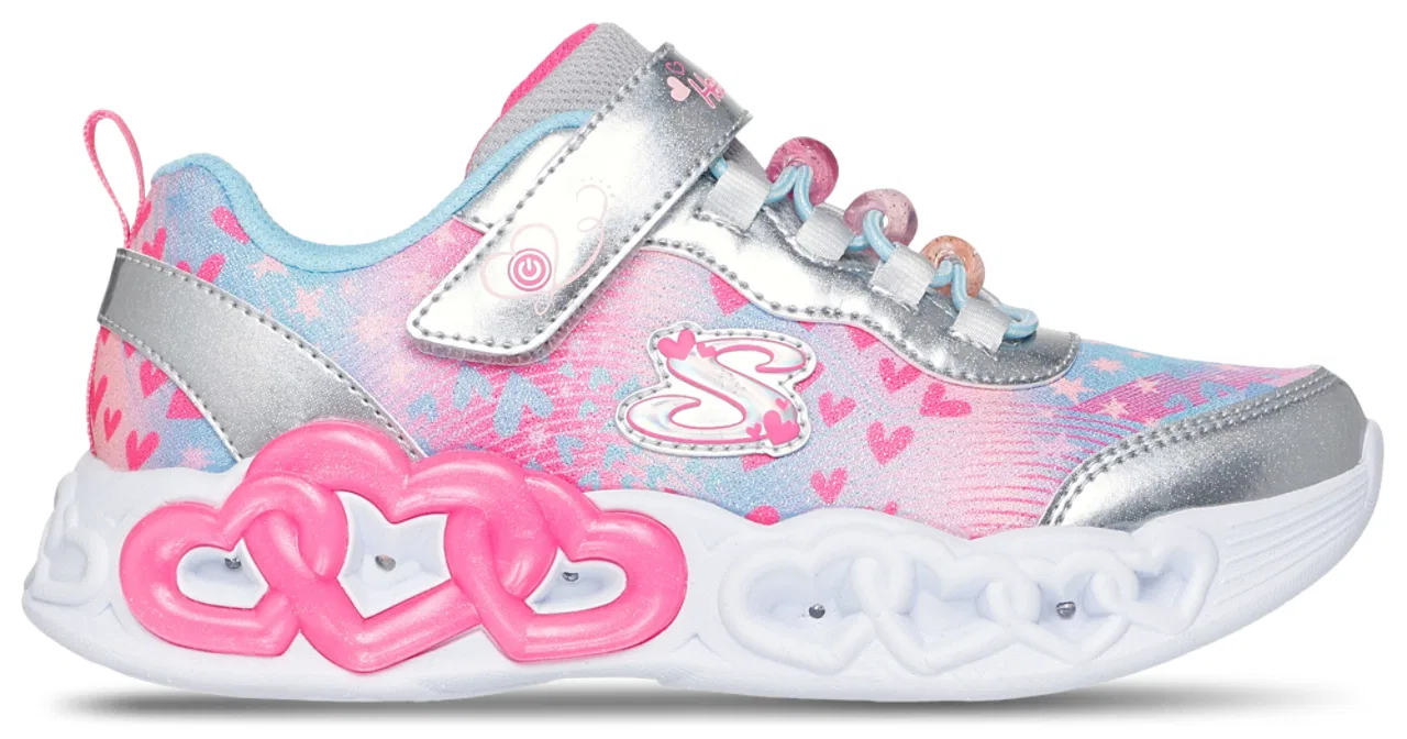 Детские кроссовки для девочек с подсветкой Infinite Heart Lights Skechers, Silver Multi
